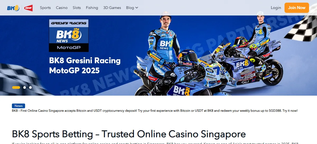 BK8 homepage online casino slots singapore, with the racing hero and badminton federation partner badge